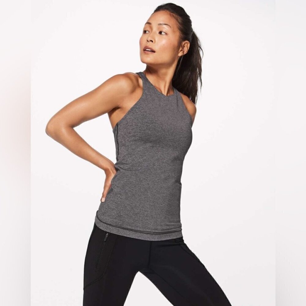 Lululemon In Training  Casual Athketic Sporty Yoga Light Tank Heathered Black 6